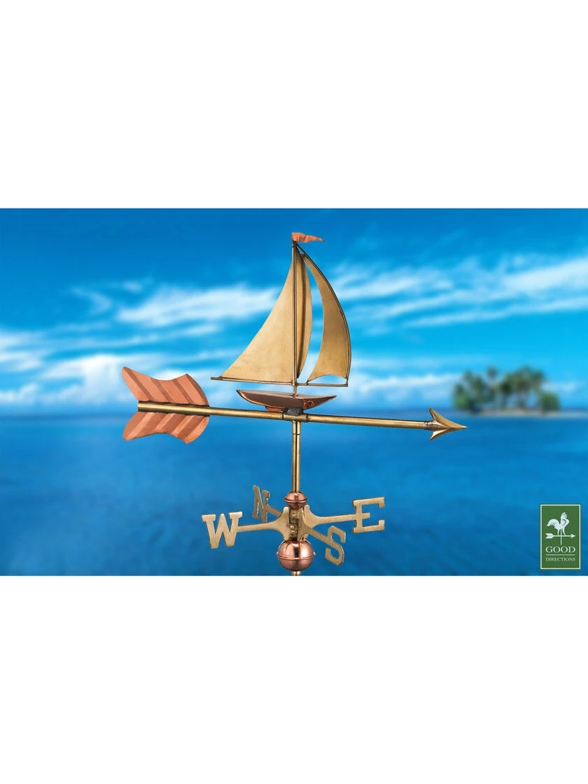 Sailboat Garden Copper Weathervane With Pole 4 Sailboat Garden Copper Weathervane With Pole - Image 4