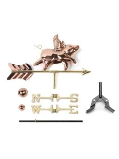 Flying Pig Cottage Copper Weathervane With Roof Mount -Green Leaf Tools & Supplies Sales Store 8600376 03v