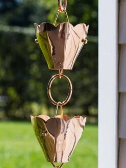 Tulip Pure Copper Rain Chain, 8.5' 8 Tulip Pure Copper Rain Chain, 8.5' -Green Leaf Tools & Supplies Sales Store 8612740 02v