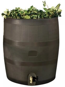 Round Rain Barrel With Planter, 35 Gallons -Green Leaf Tools & Supplies Sales Store 8612856WALNT 01V tif