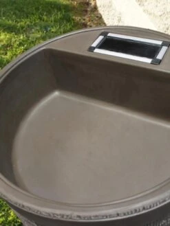 Round Rain Barrel With Planter, 35 Gallons -Green Leaf Tools & Supplies Sales Store 8612856WALNT 02V tif