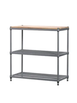 MeshWorks © 3 Tier Plant Shelving With Wood Top 6 MeshWorks © 3 Tier Plant Shelving With Wood Top -Green Leaf Tools & Supplies Sales Store 8613017 04v meshworks 3 tier plant shelf with wood top silver